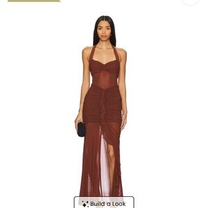 Elegant Brown Halter Dress